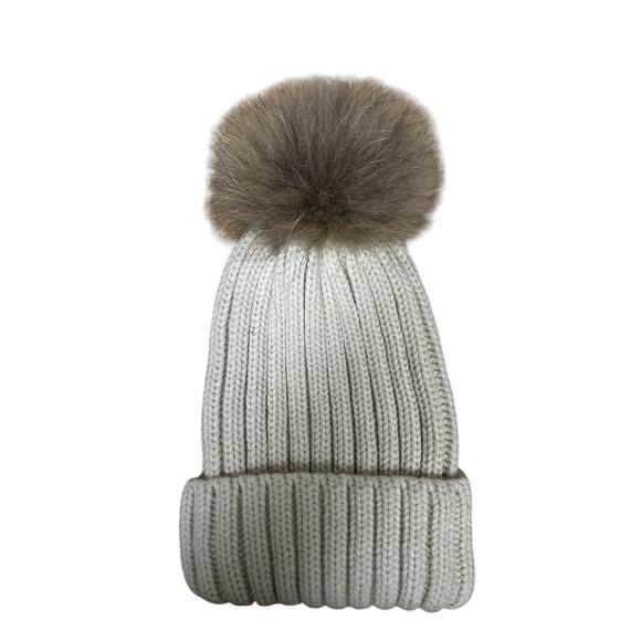 Kemo Sabe Aspen Ribbed Knit Beanie Fox Fur Pom – Gray | Navy | Cream | Black - Picture 4 of 13